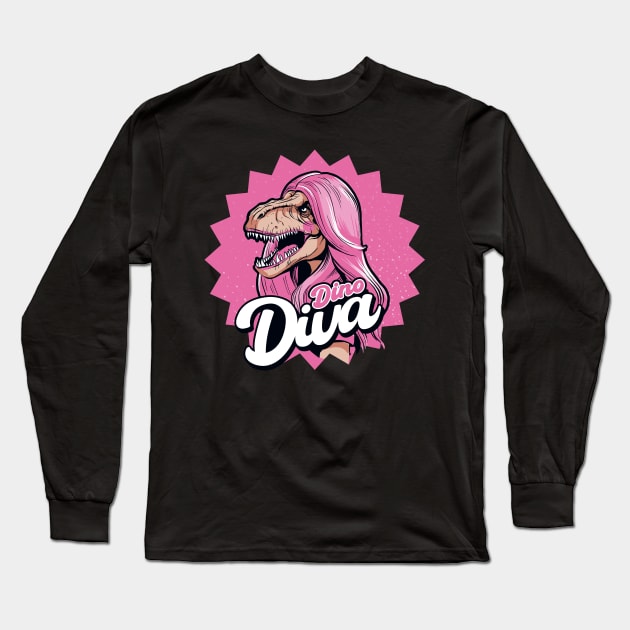 Pink Dino Diva Barbie Girl Long Sleeve T-Shirt by Kali Space